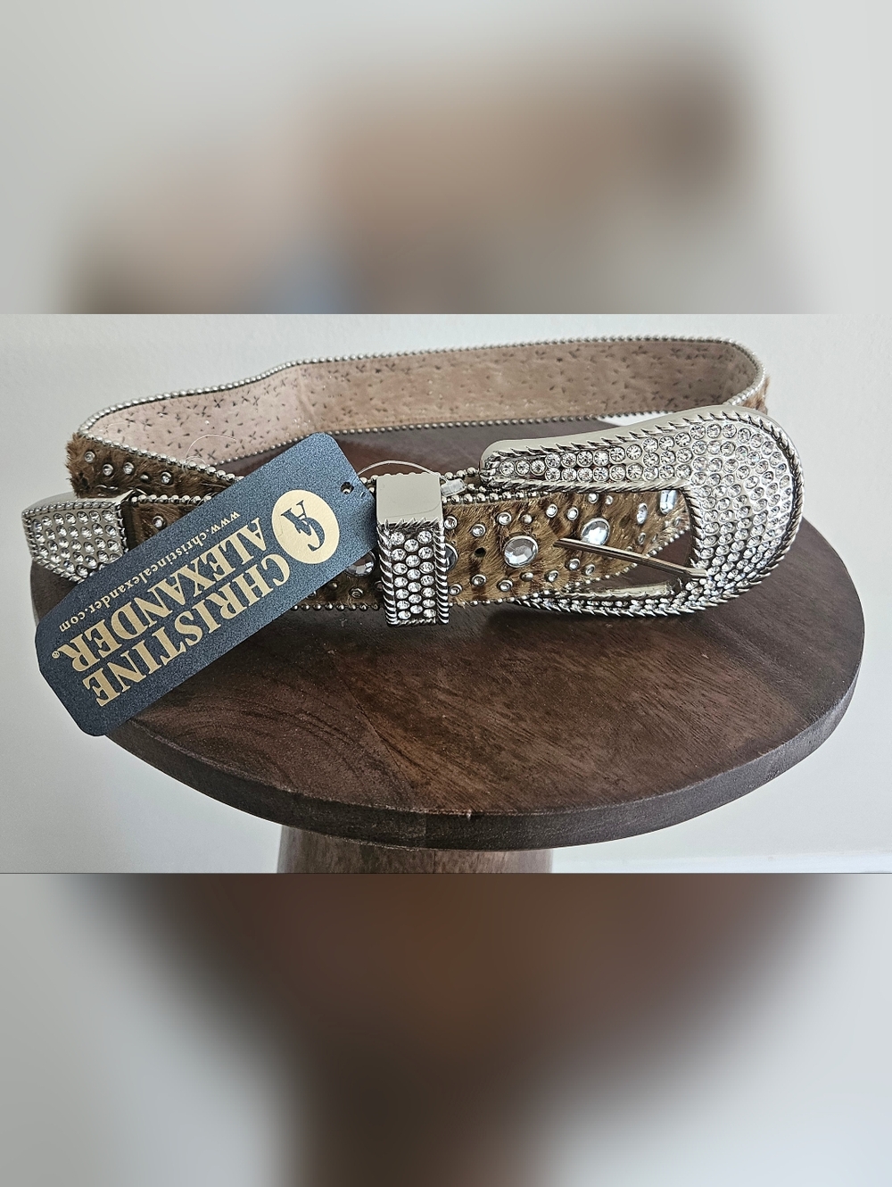 Christine Alexander Studded Brown Western Belt with Rhinestone Buckle